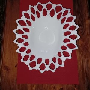 Vintage Westmoreland milk glass banana bowl Doric Lace